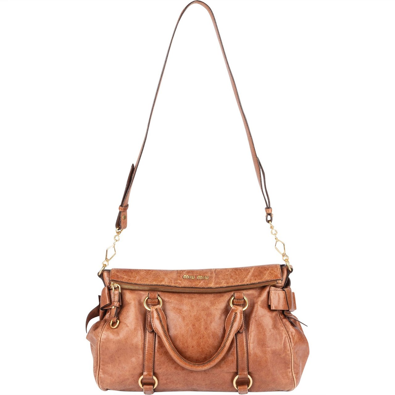 Miu Miu Miu Miu Vitello Lux Bow Handbag Bruin