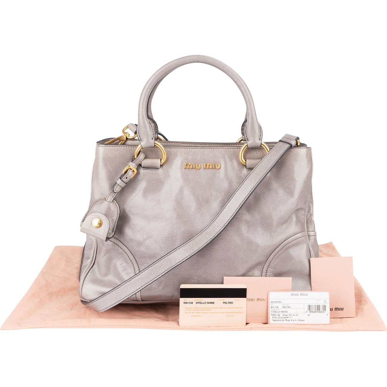 Miu Miu Miu Miu Grey Vitello Lux Handbag Divers