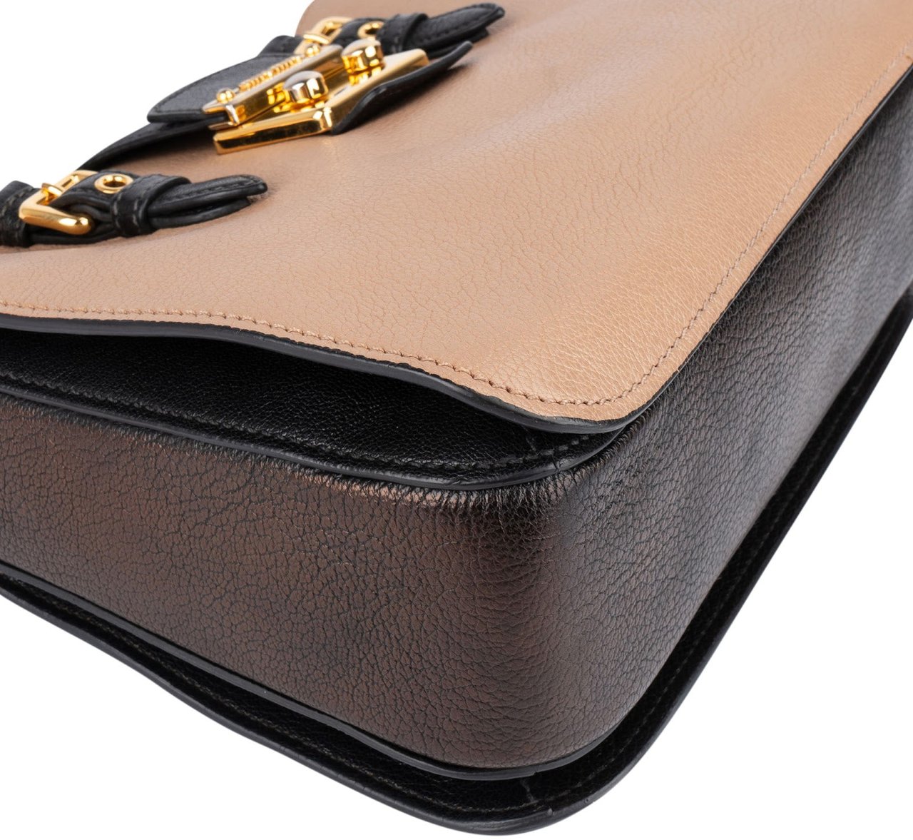 Miu Miu Miu Miu Bicolor Madras Leather Top Handle Handbag Zwart