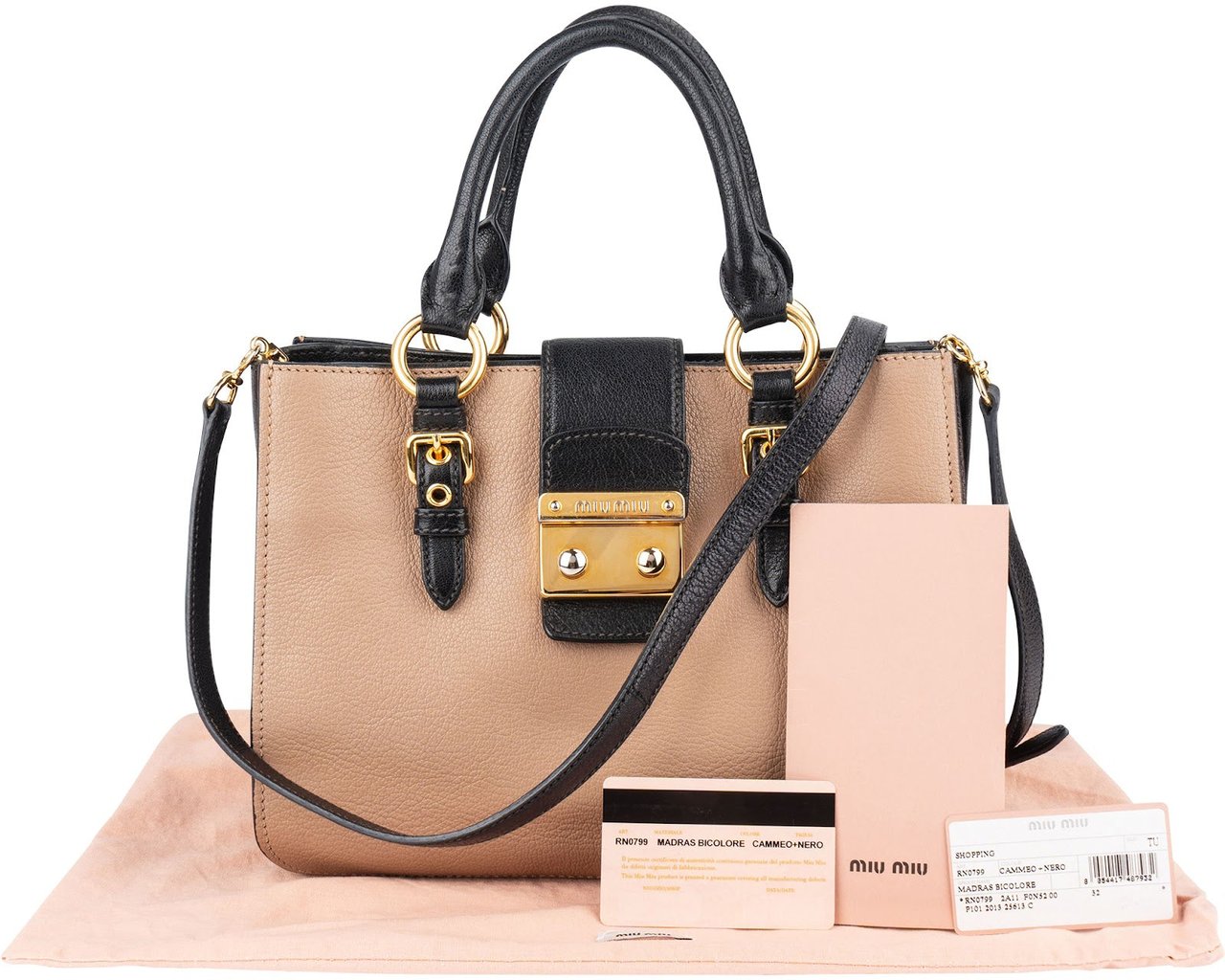 Miu Miu Miu Miu Bicolor Madras Leather Top Handle Handbag Zwart