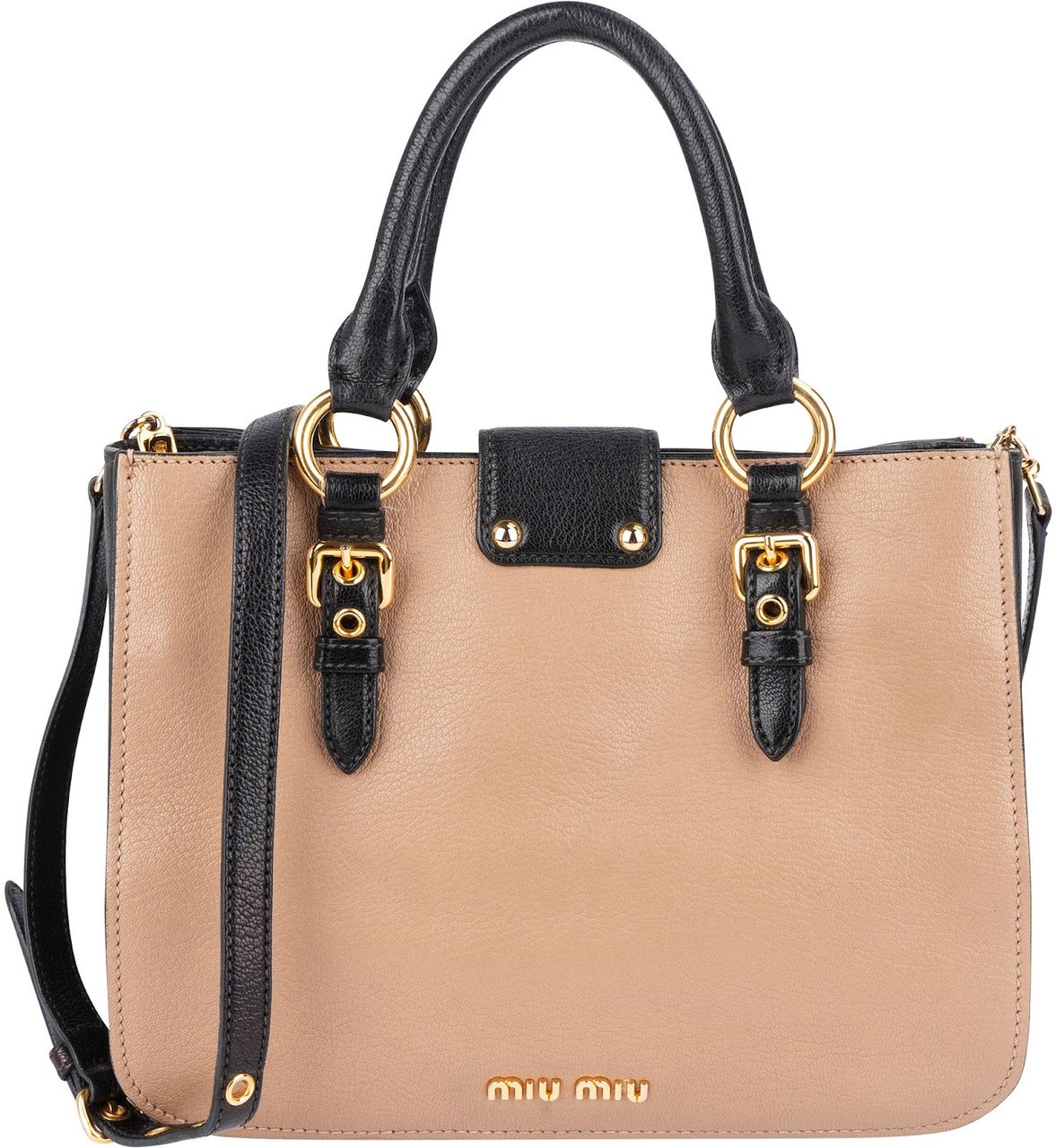 Miu Miu Miu Miu Bicolor Madras Leather Top Handle Handbag Zwart
