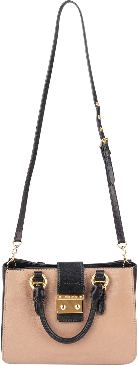 Miu Miu Miu Miu Bicolor Madras Leather Top Handle Handbag Zwart