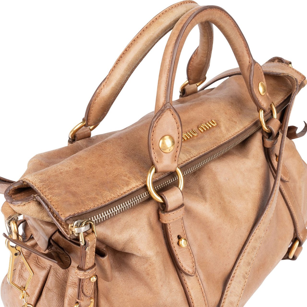 Miu Miu Vitello Lux Bow Shoulder Bag Bruin