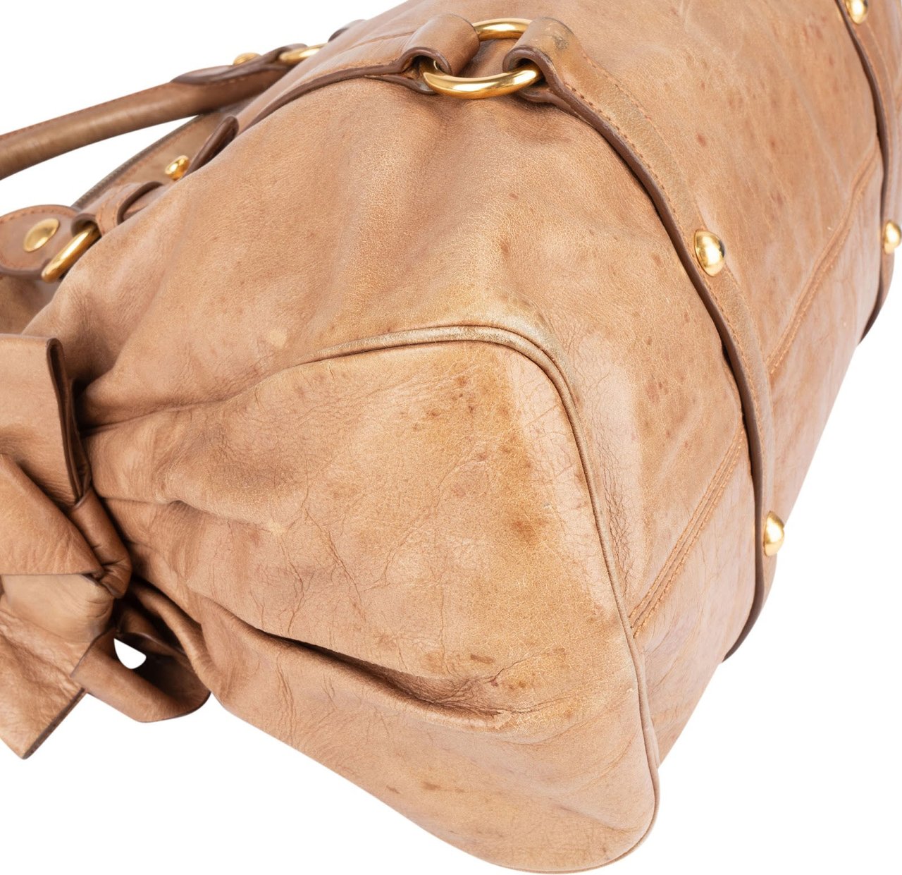 Miu Miu Vitello Lux Bow Shoulder Bag Bruin