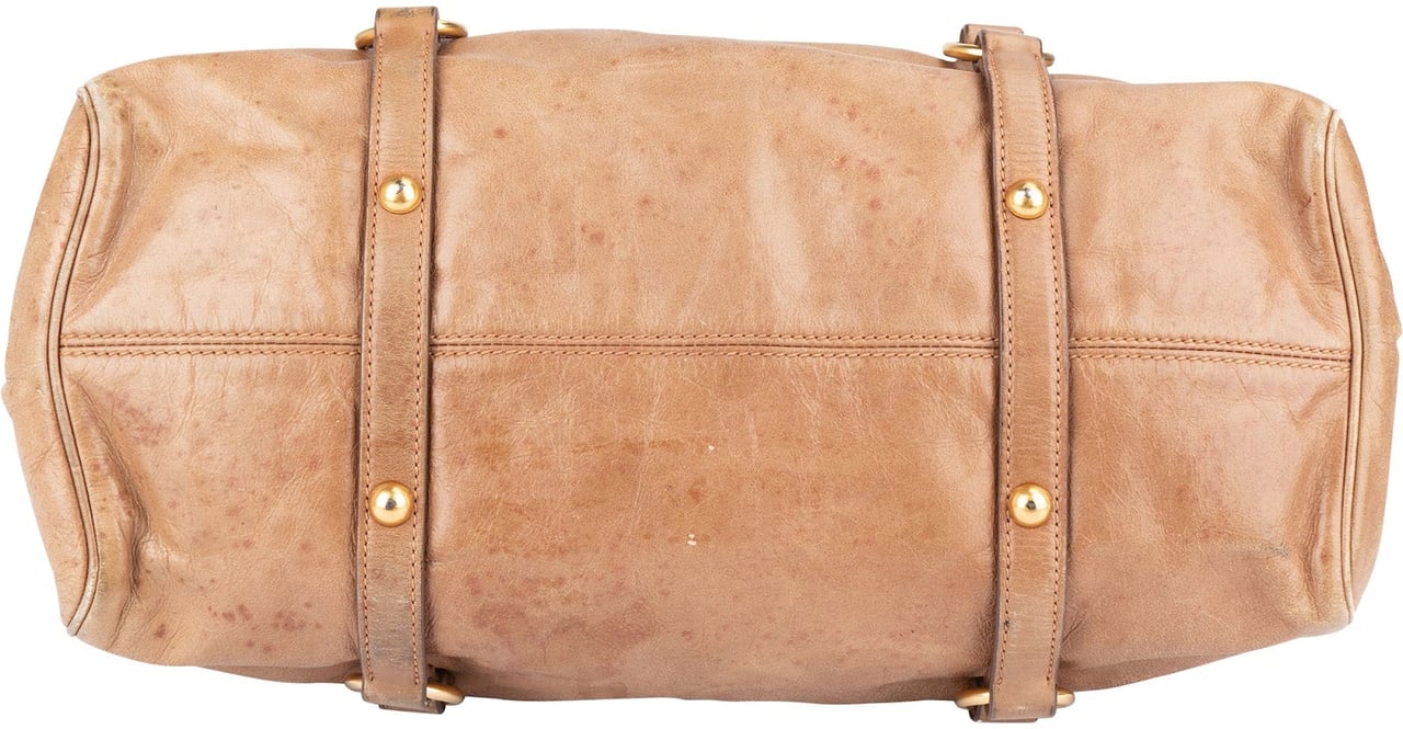 Miu Miu Vitello Lux Bow Shoulder Bag Bruin