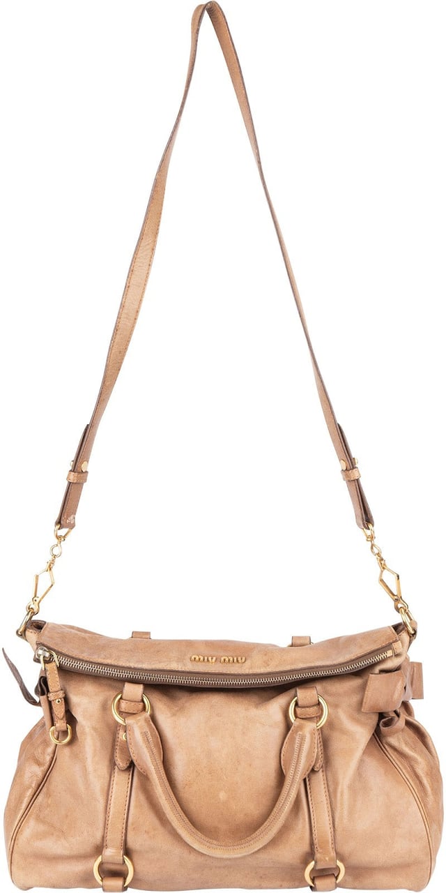 Miu Miu Vitello Lux Bow Shoulder Bag Bruin