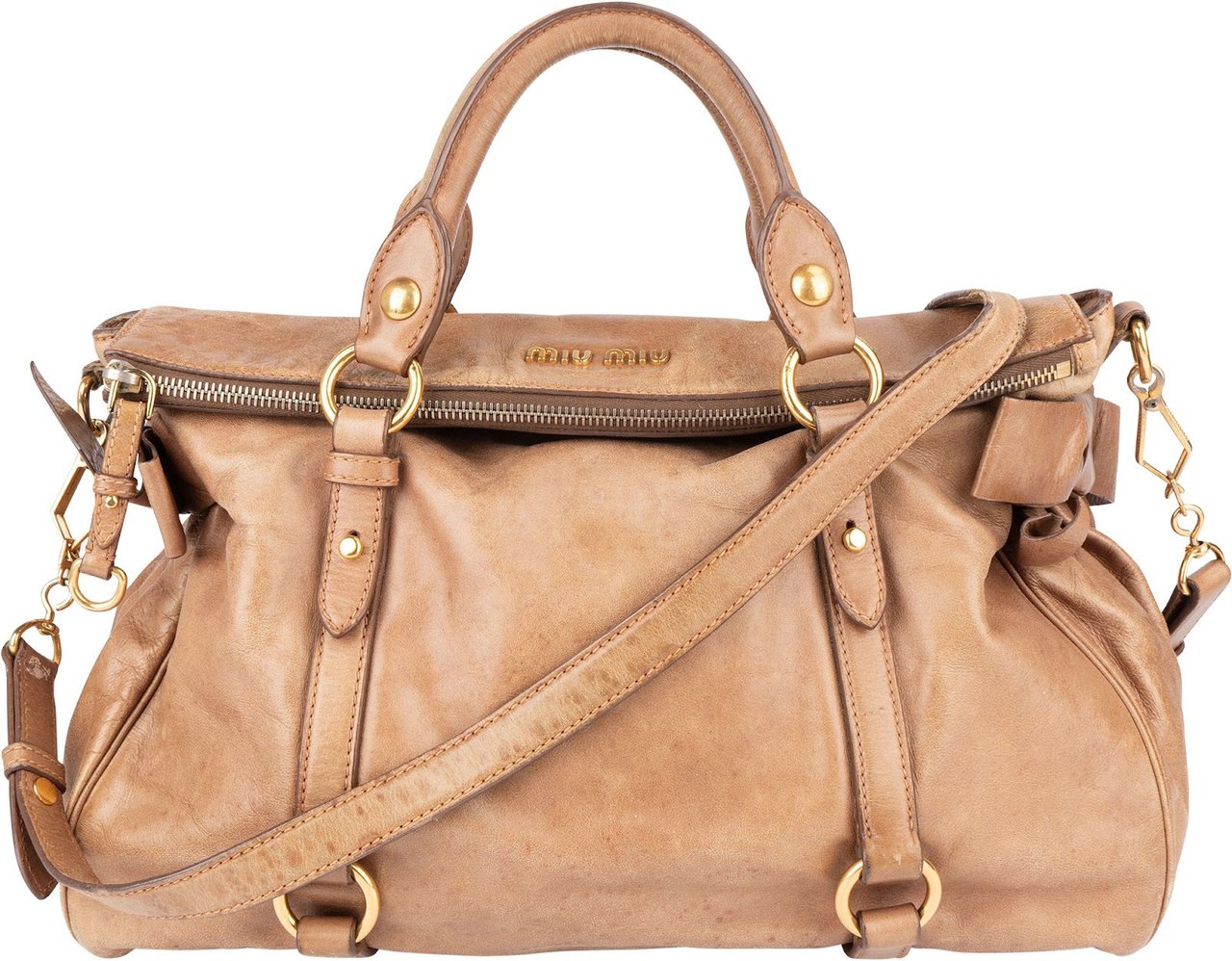 Miu Miu Vitello Lux Bow Shoulder Bag Bruin