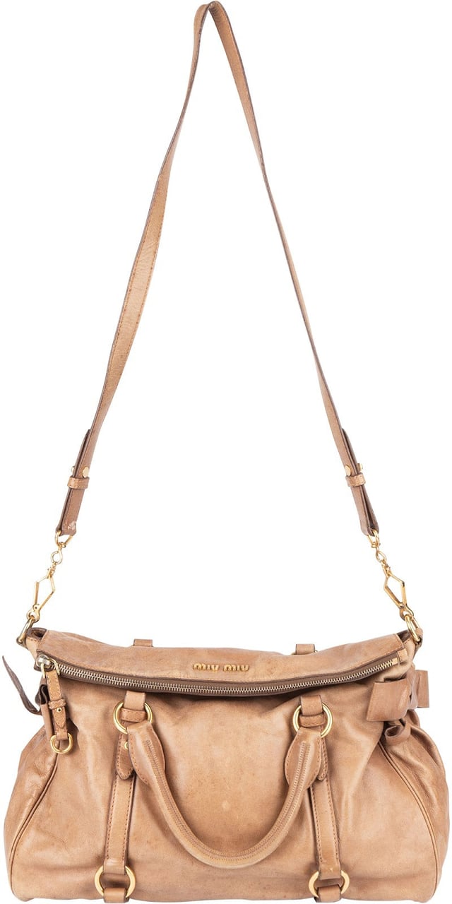 Miu Miu Miu Miu Vitello Lux Bow Shoulder Bag Bruin