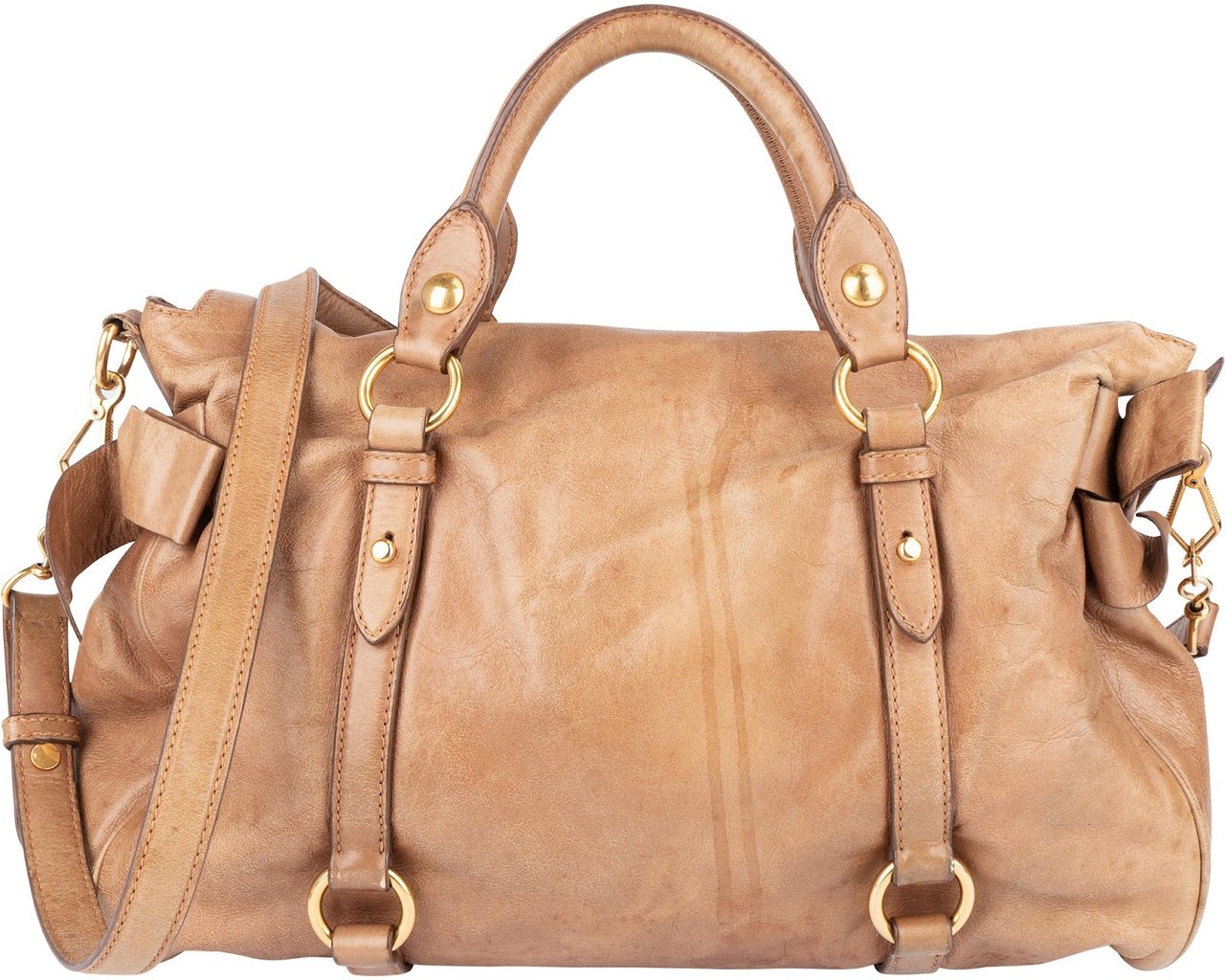 Miu Miu Miu Miu Vitello Lux Bow Shoulder Bag Bruin