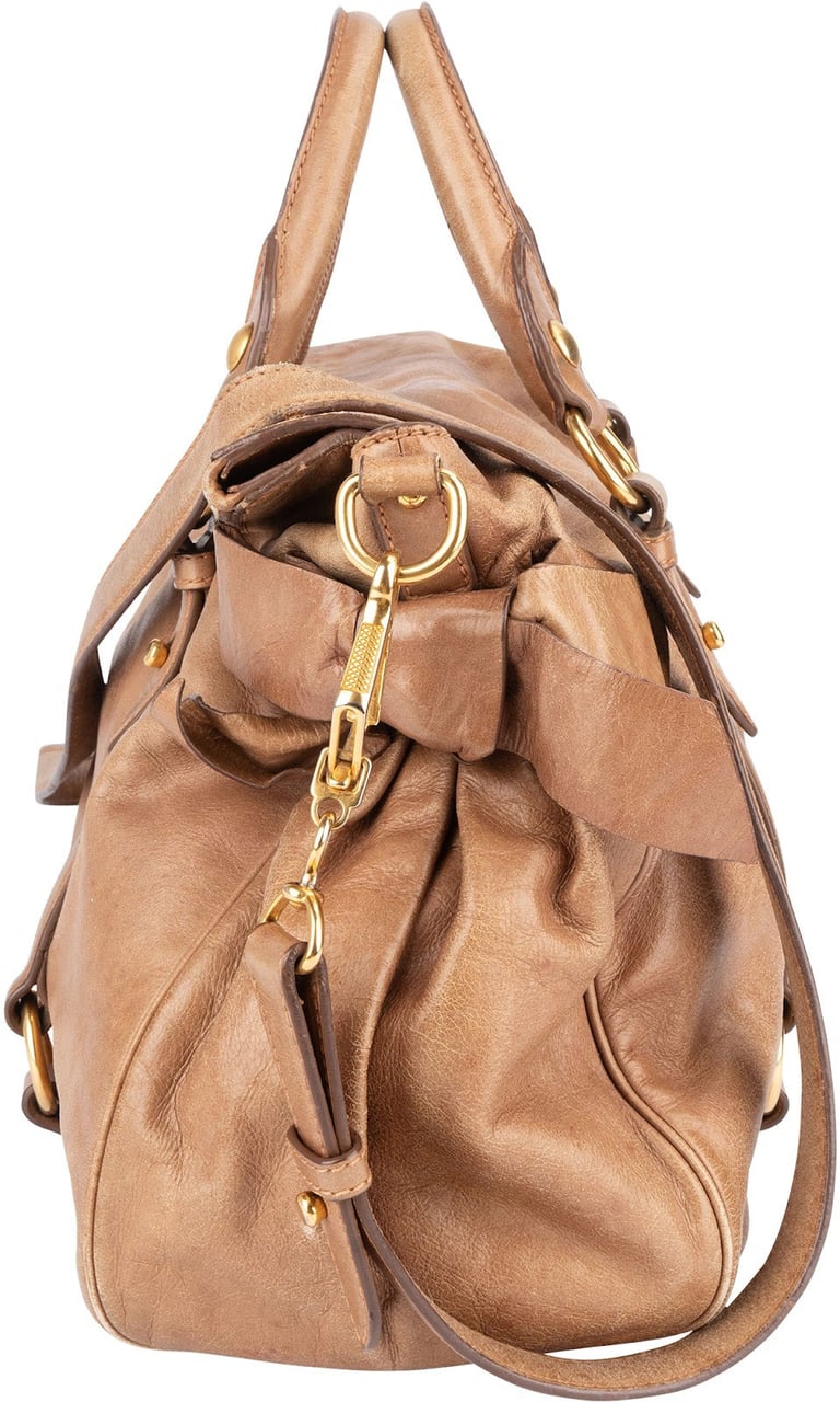 Miu Miu Vitello Lux Bow Shoulder Bag Bruin