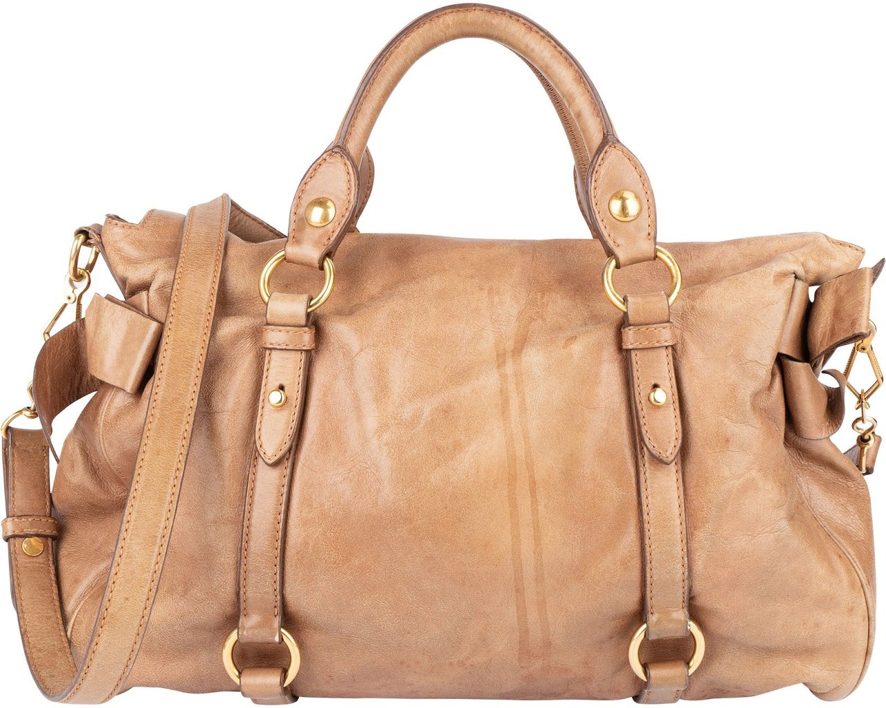 Miu Miu Vitello Lux Bow Shoulder Bag Bruin