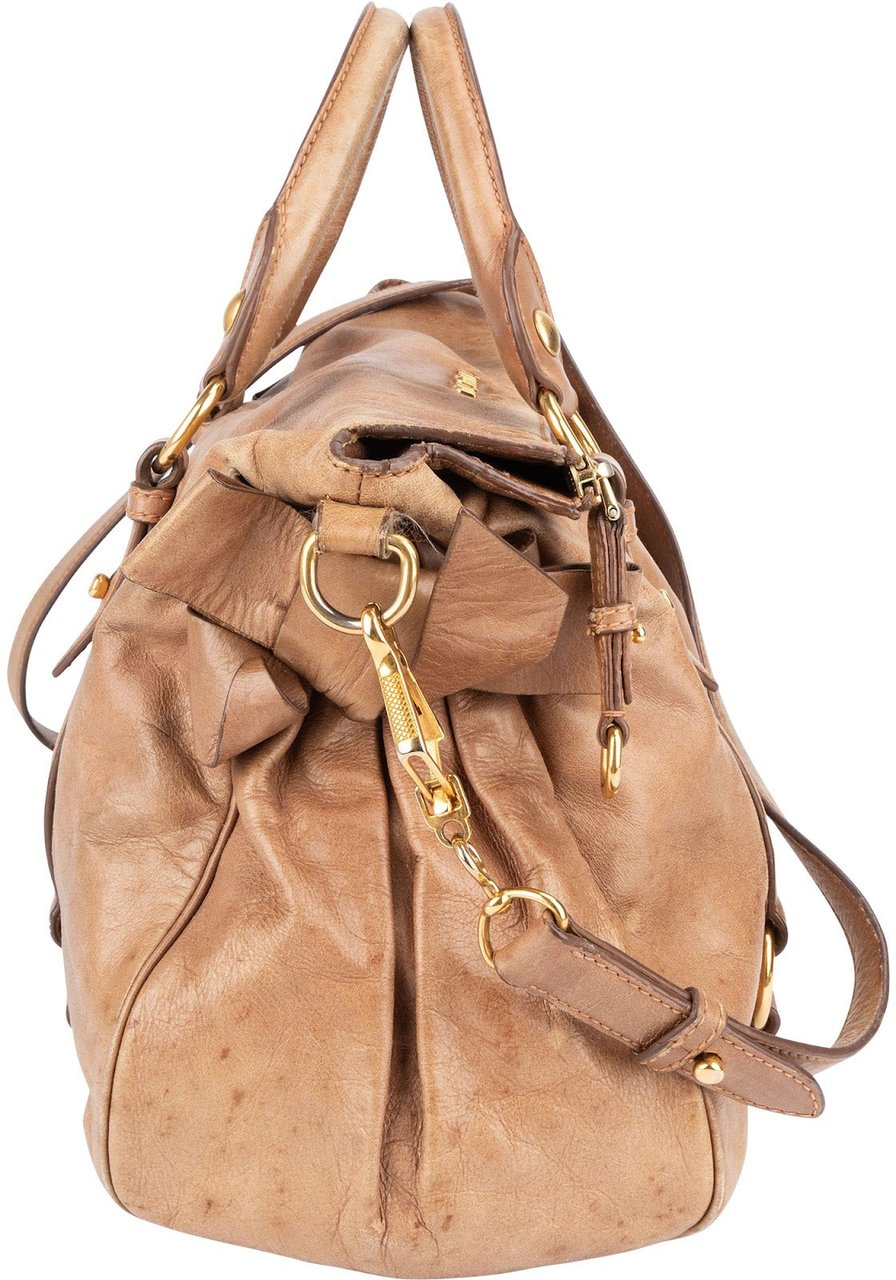 Miu Miu Vitello Lux Bow Shoulder Bag Bruin
