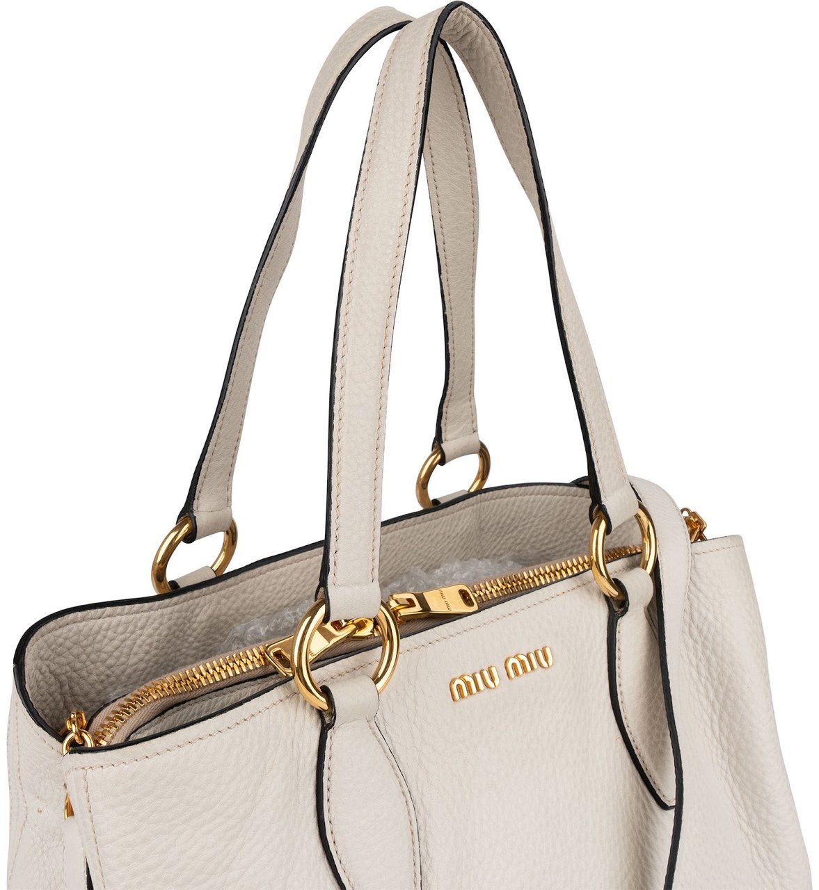Miu Miu Miu Miu White Vitello Daino Tote Handbag Wit