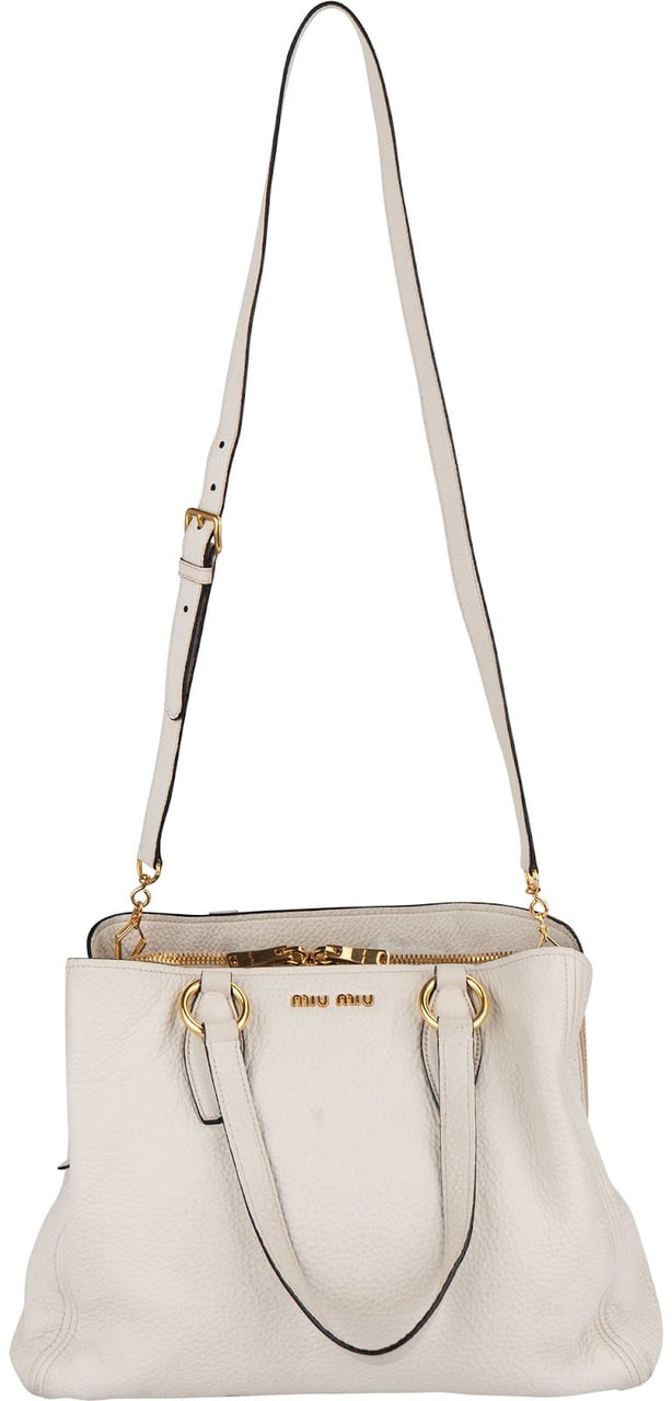 Miu Miu Miu Miu White Vitello Daino Tote Handbag Wit
