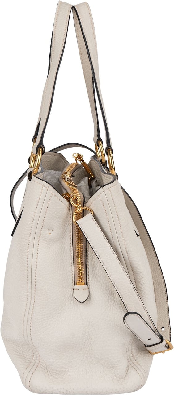 Miu Miu Miu Miu White Vitello Daino Tote Handbag Wit
