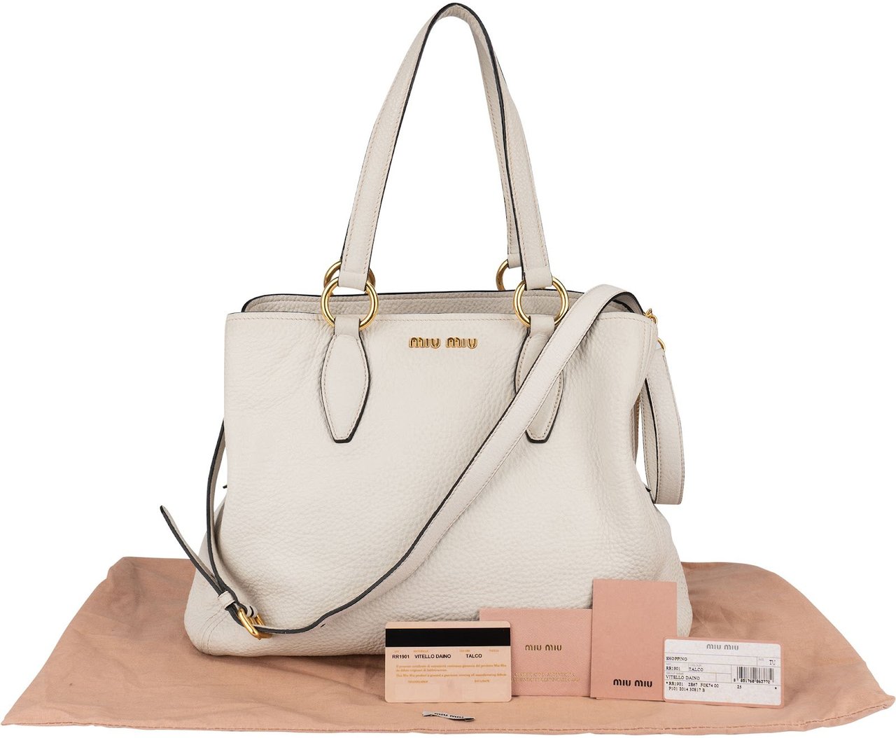 Miu Miu Miu Miu White Vitello Daino Tote Handbag Wit