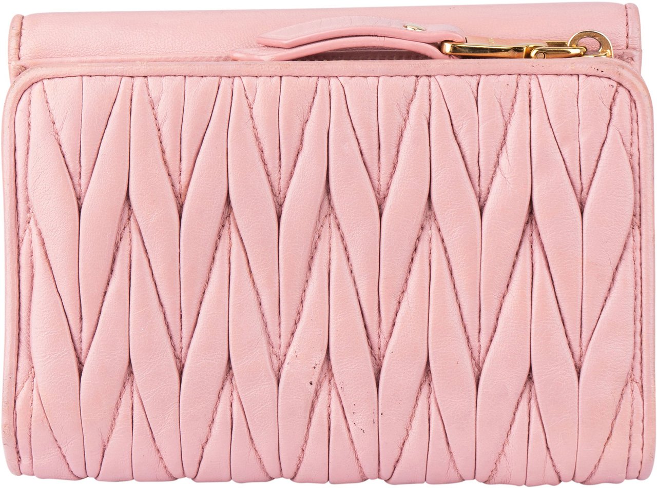 Miu Miu Miu Miu Quilted Leather Crystal Wallet Roze