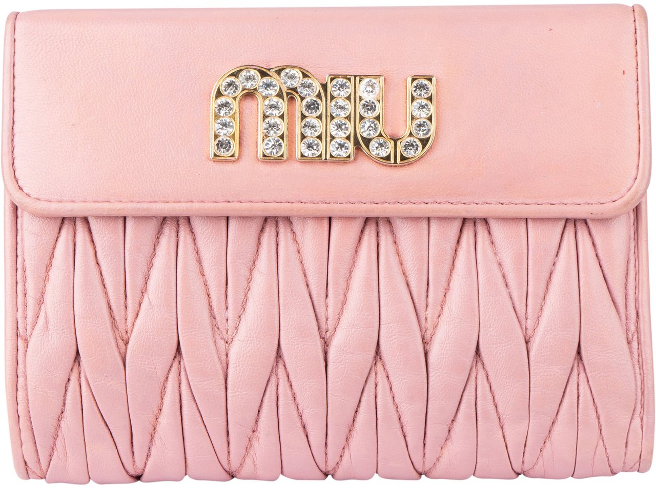 Miu Miu Miu Miu Quilted Leather Crystal Wallet Roze