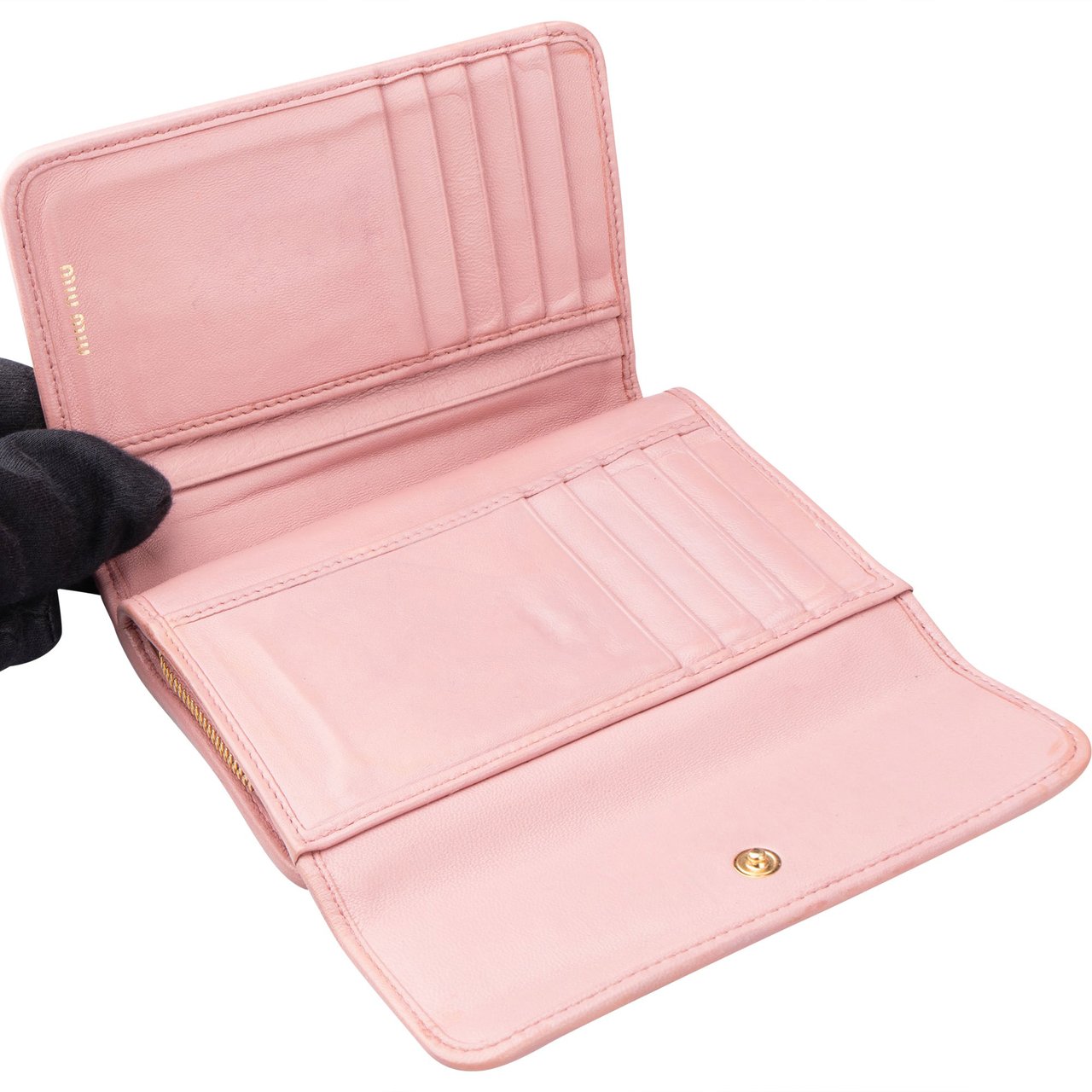 Miu Miu Miu Miu Quilted Leather Crystal Wallet Roze