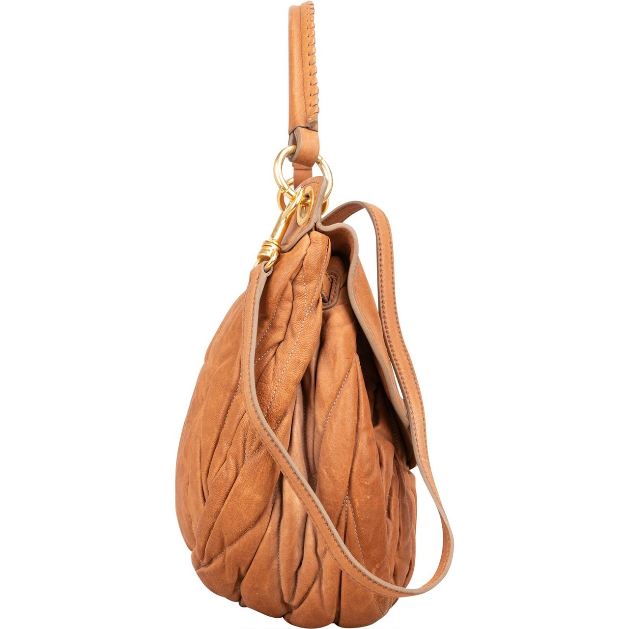 Miu Miu Miu Miu Matelassé Nappa Leather Hobo Handbag Bruin