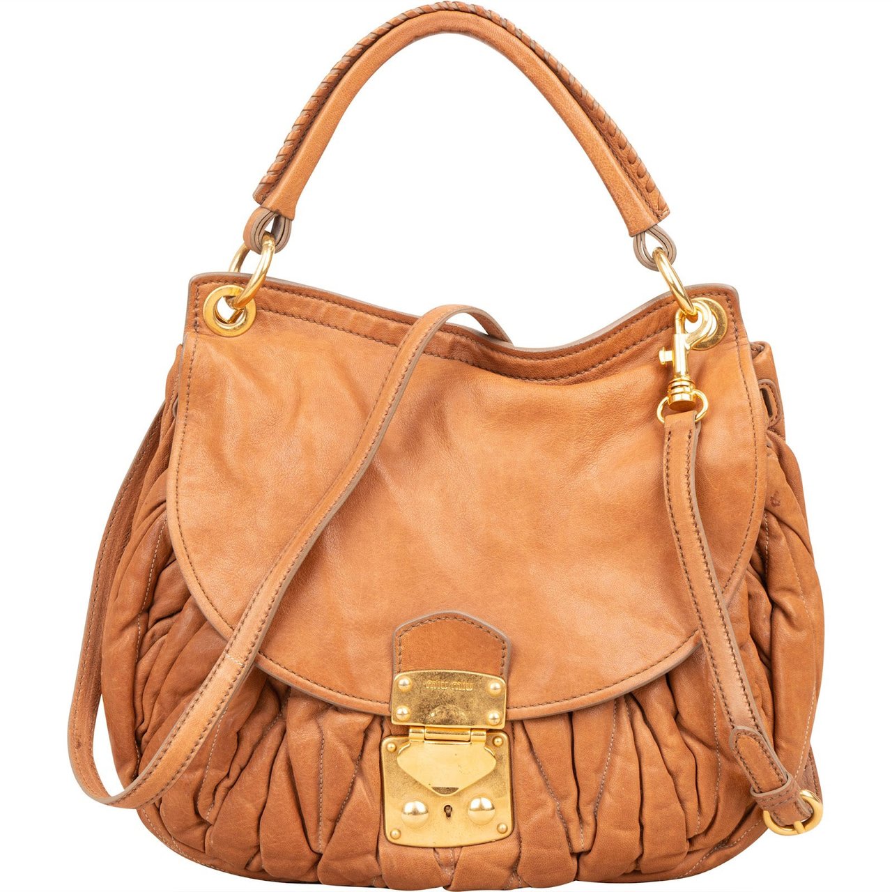 Miu Miu Miu Miu Matelassé Nappa Leather Hobo Handbag Bruin
