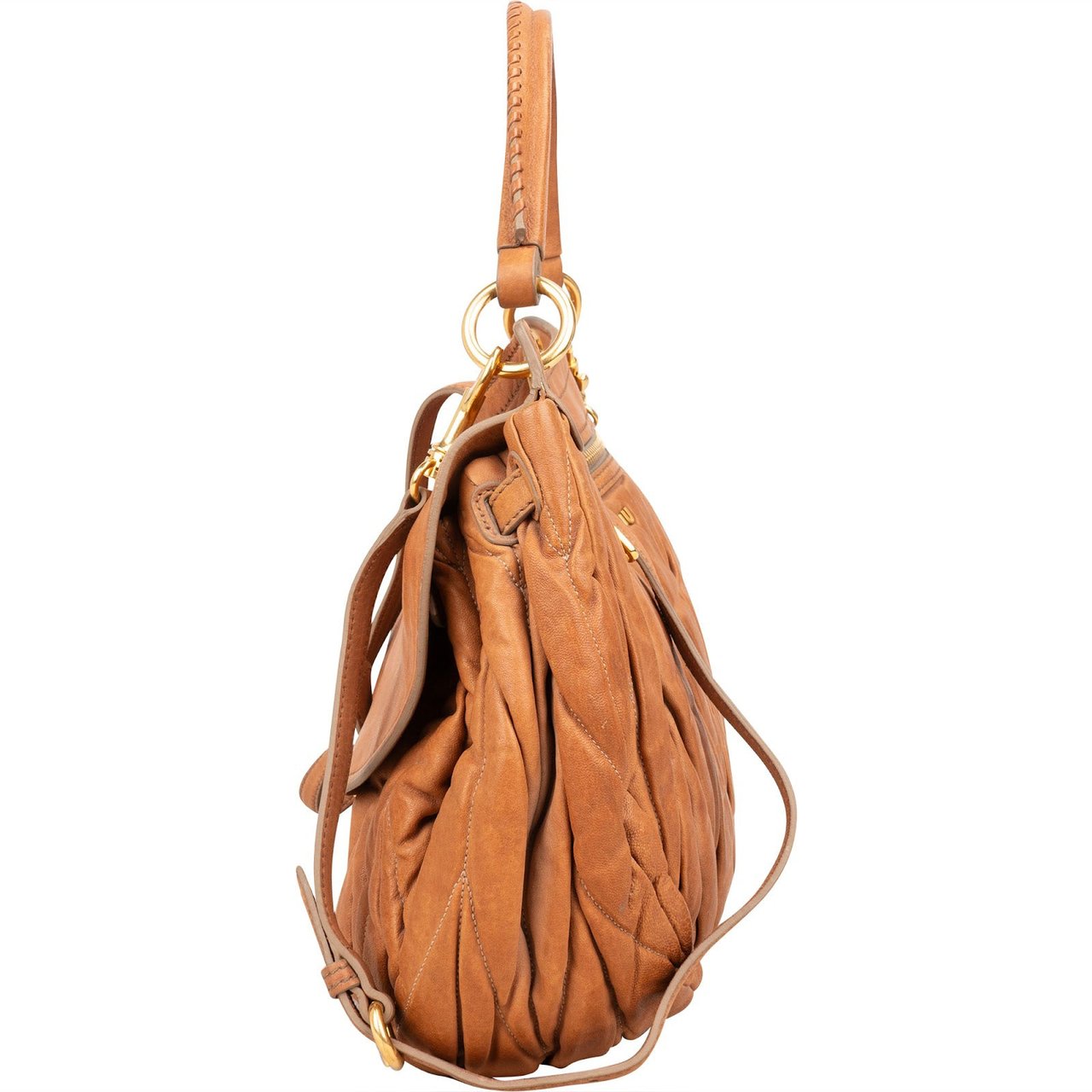 Miu Miu Miu Miu Matelassé Nappa Leather Hobo Handbag Bruin