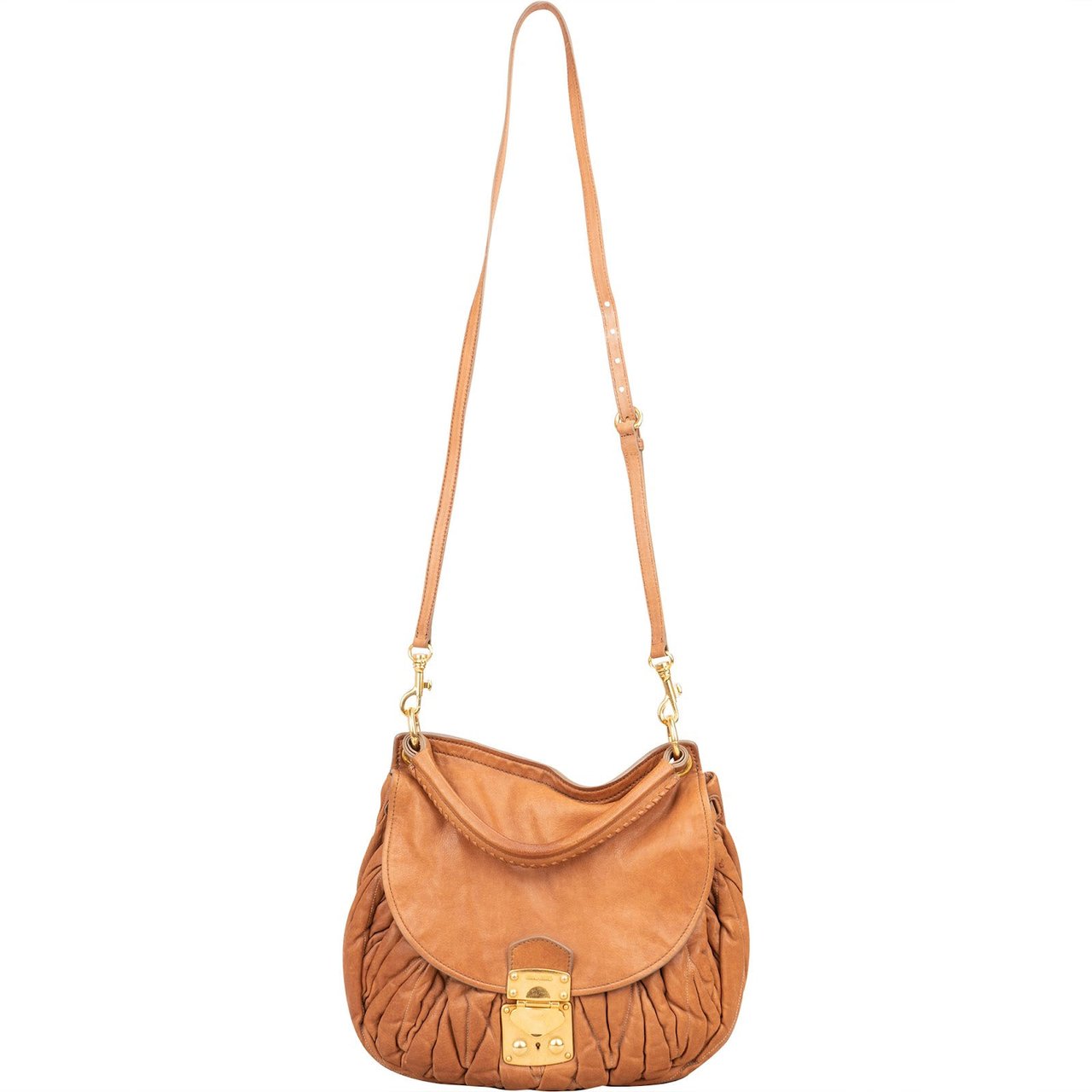 Miu Miu Miu Miu Matelassé Nappa Leather Hobo Handbag Bruin
