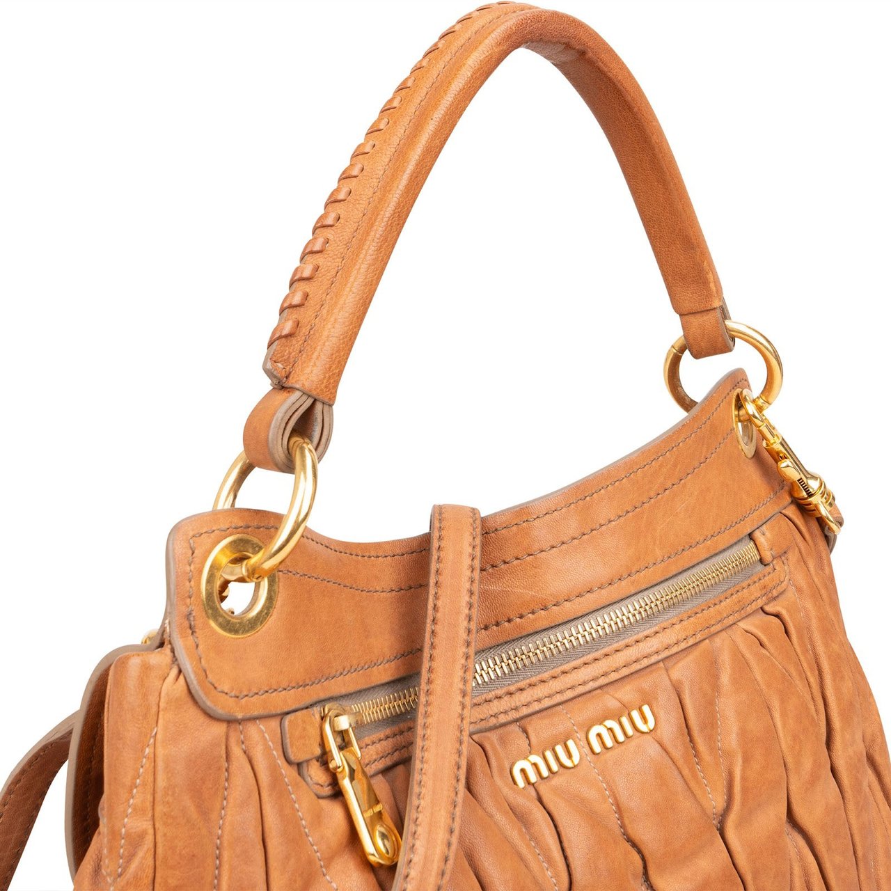 Miu Miu Miu Miu Matelassé Nappa Leather Hobo Handbag Bruin