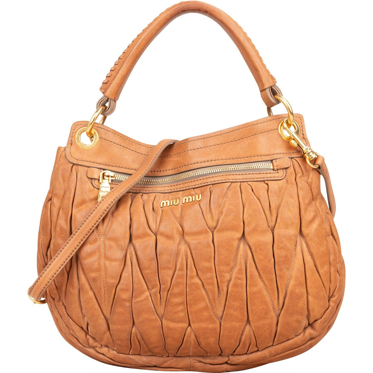 Miu Miu Miu Miu Matelassé Nappa Leather Hobo Handbag Bruin