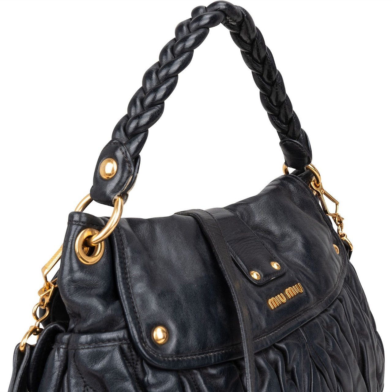 Miu Miu Miu Miu Matelassé Nappa Leather City Handbag Zwart