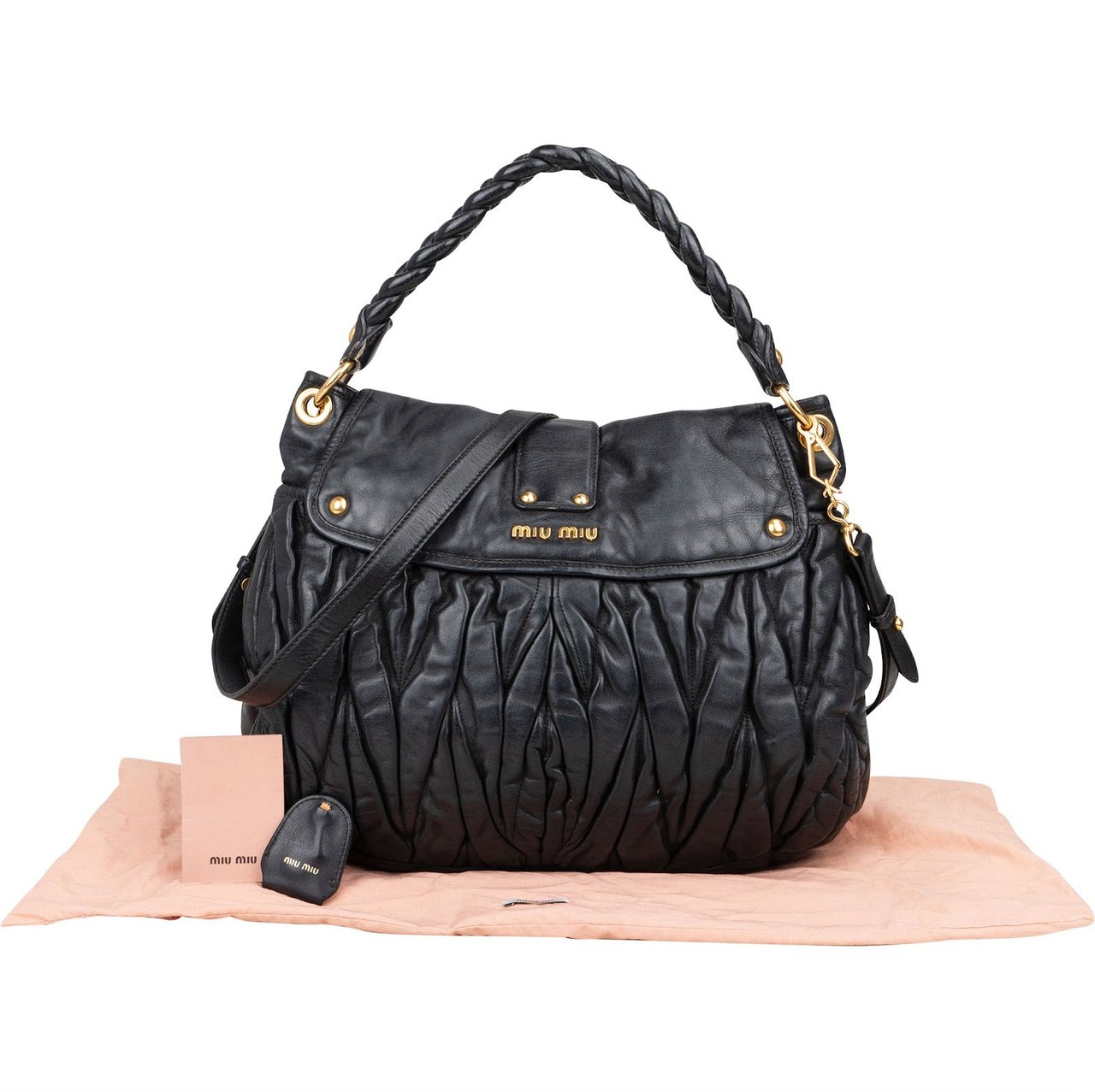 Miu Miu Miu Miu Matelassé Nappa Leather City Handbag Zwart