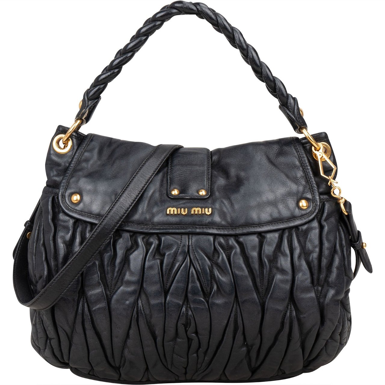 Miu Miu Miu Miu Matelassé Nappa Leather City Handbag Zwart