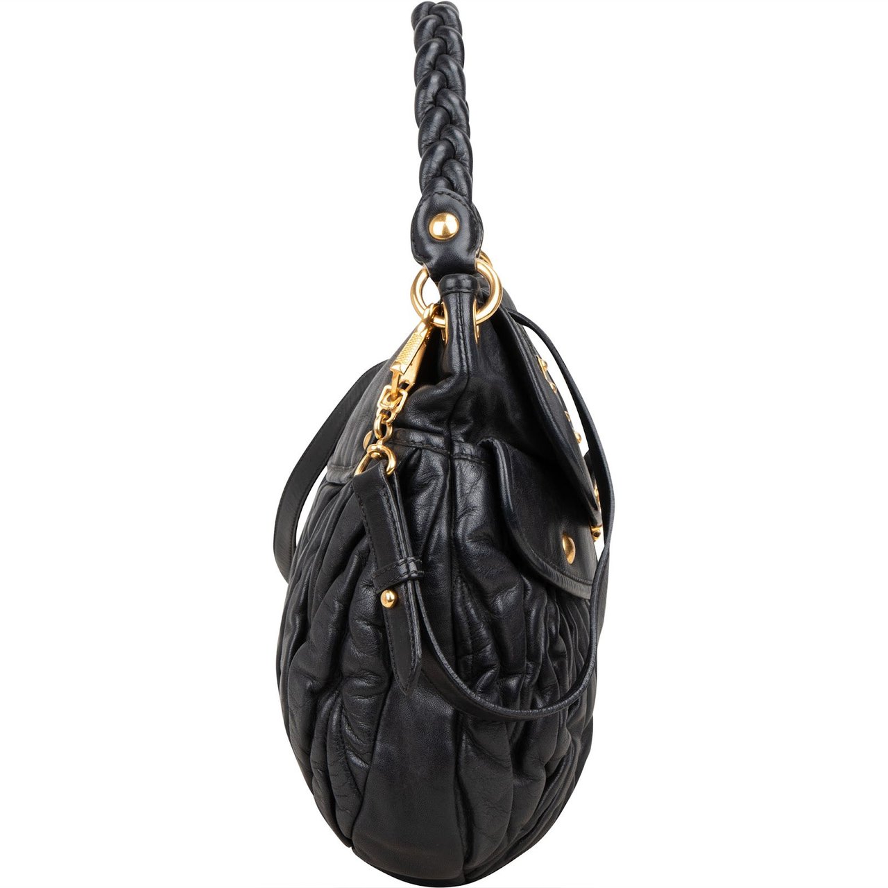 Miu Miu Miu Miu Matelassé Nappa Leather City Handbag Zwart