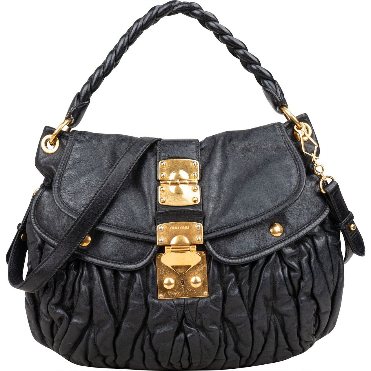 Miu Miu Miu Miu Matelassé Nappa Leather City Handbag Zwart