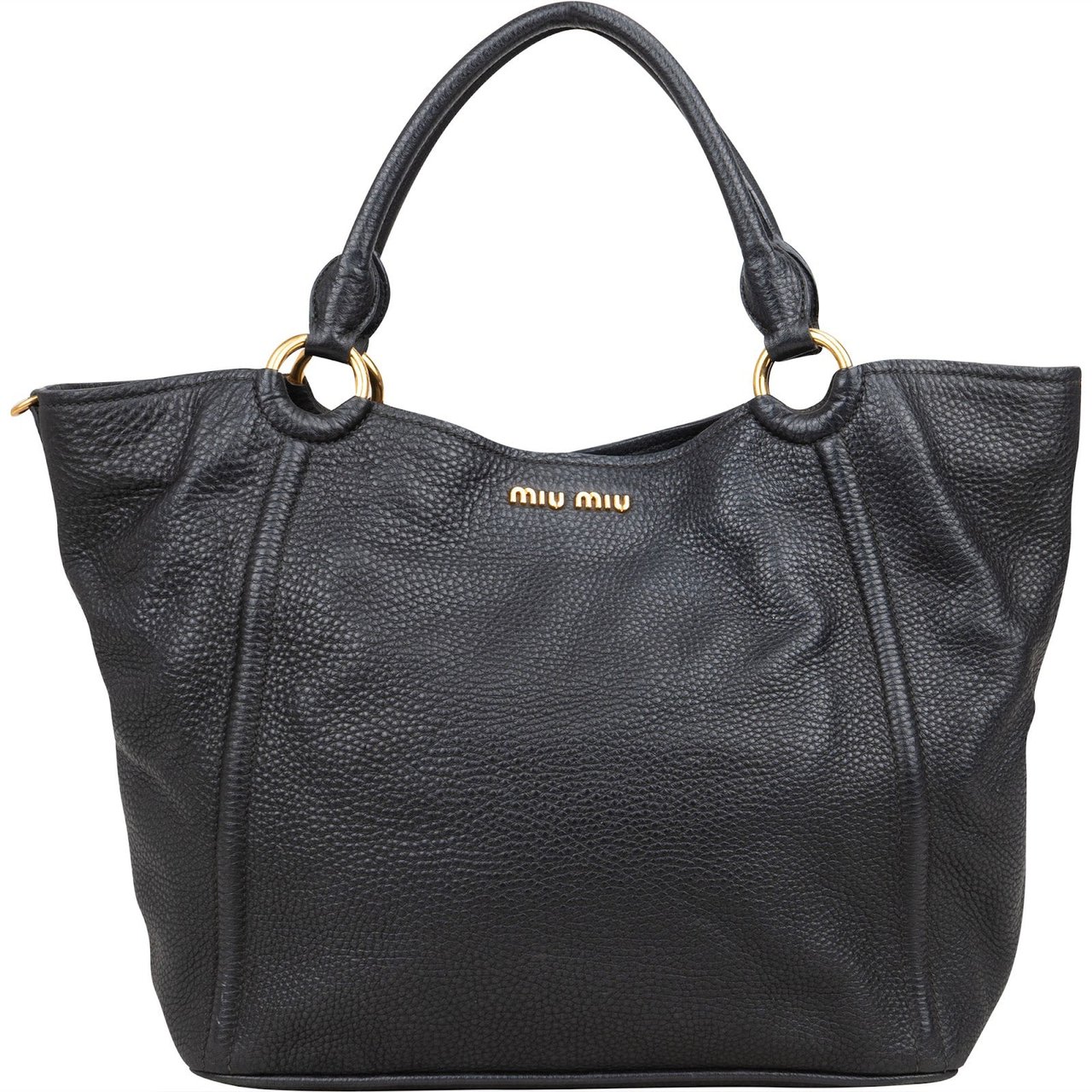 Miu Miu Miu Miu Vitello Daino Leather Tote Handbag Zwart