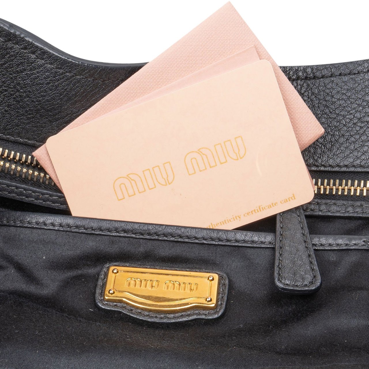 Miu Miu Miu Miu Vitello Daino Leather Tote Handbag Zwart