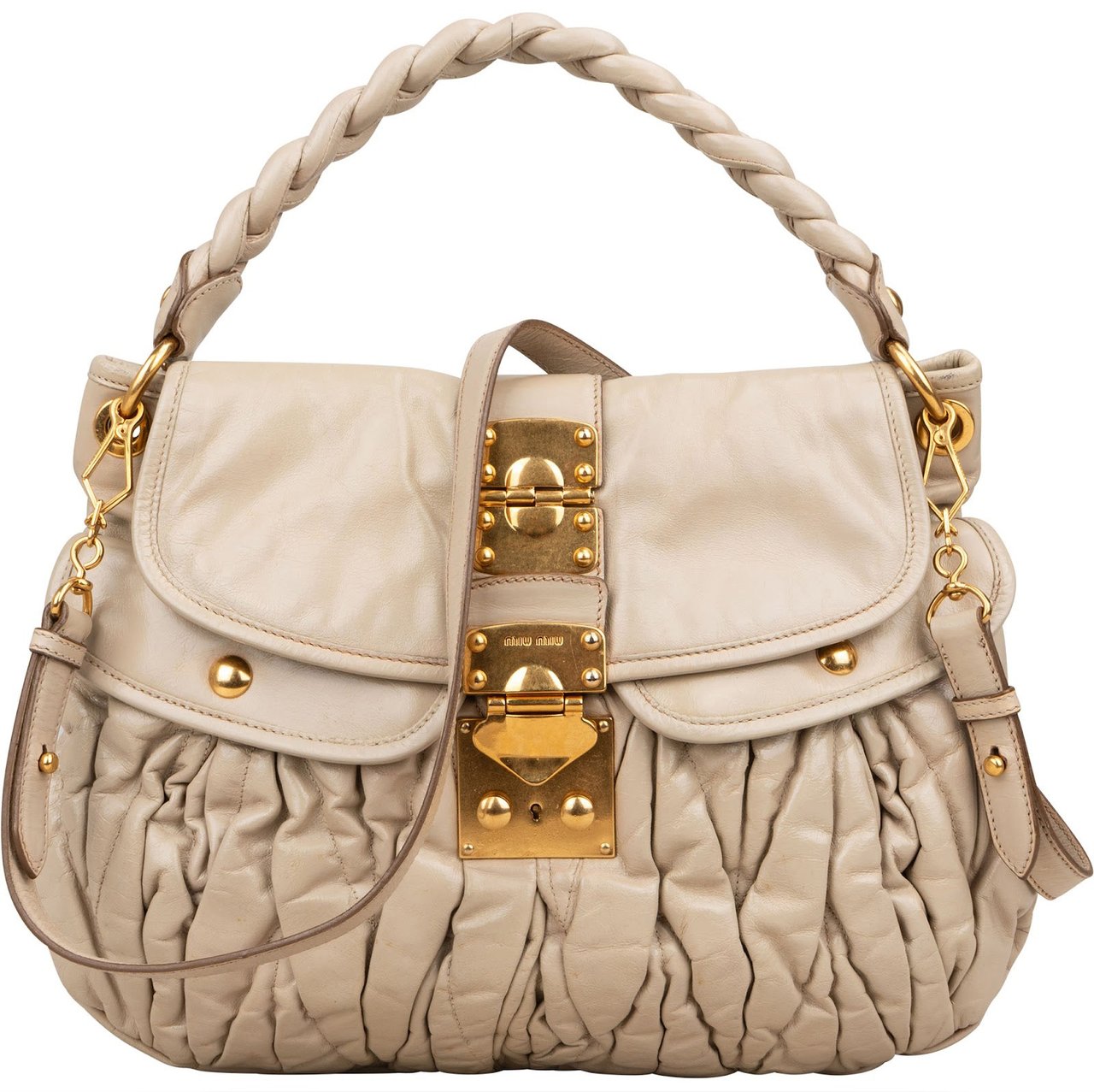 Miu Miu Miu Miu Matelassé Vitello Lux Leather City Handbag Beige