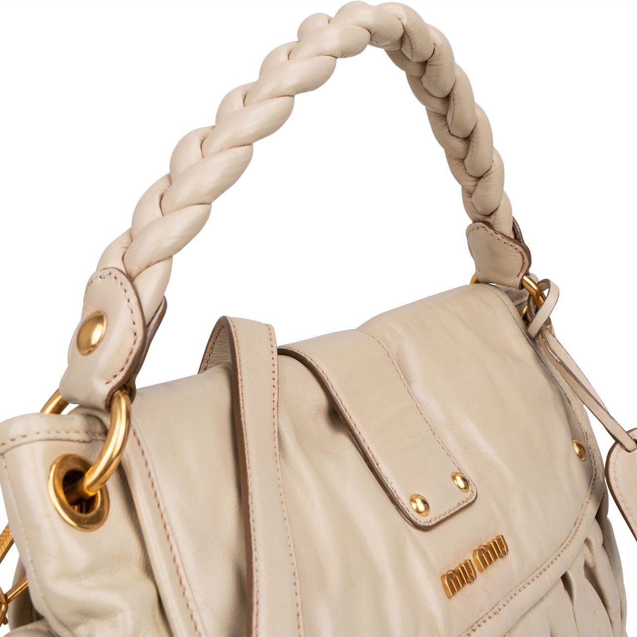 Miu Miu Miu Miu Matelassé Vitello Lux Leather City Handbag Beige