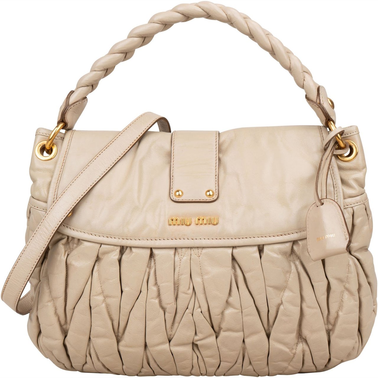 Miu Miu Miu Miu Matelassé Vitello Lux Leather City Handbag Beige