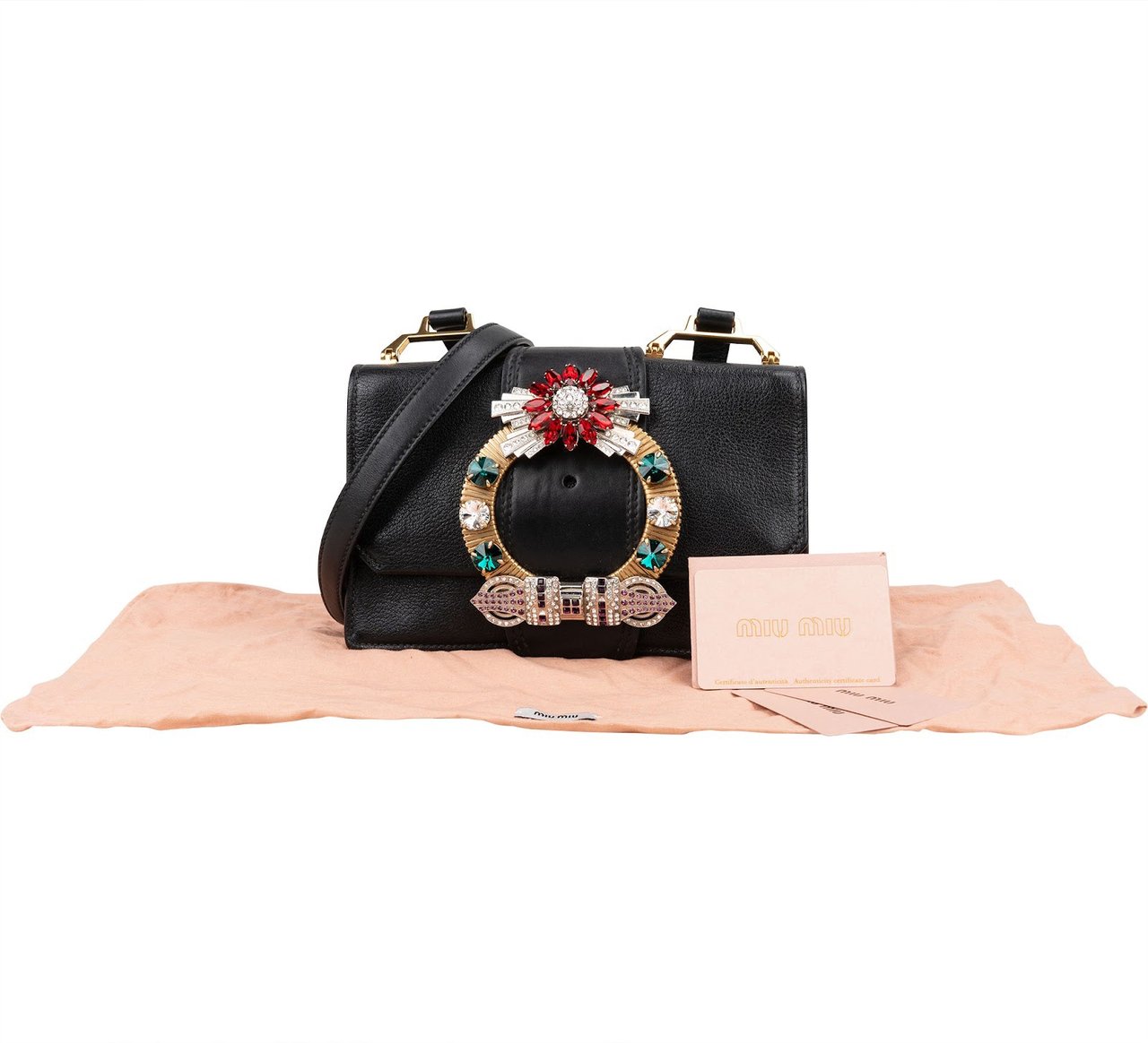 Miu Miu Madras Crystal Leather Crossbody Bag Zwart