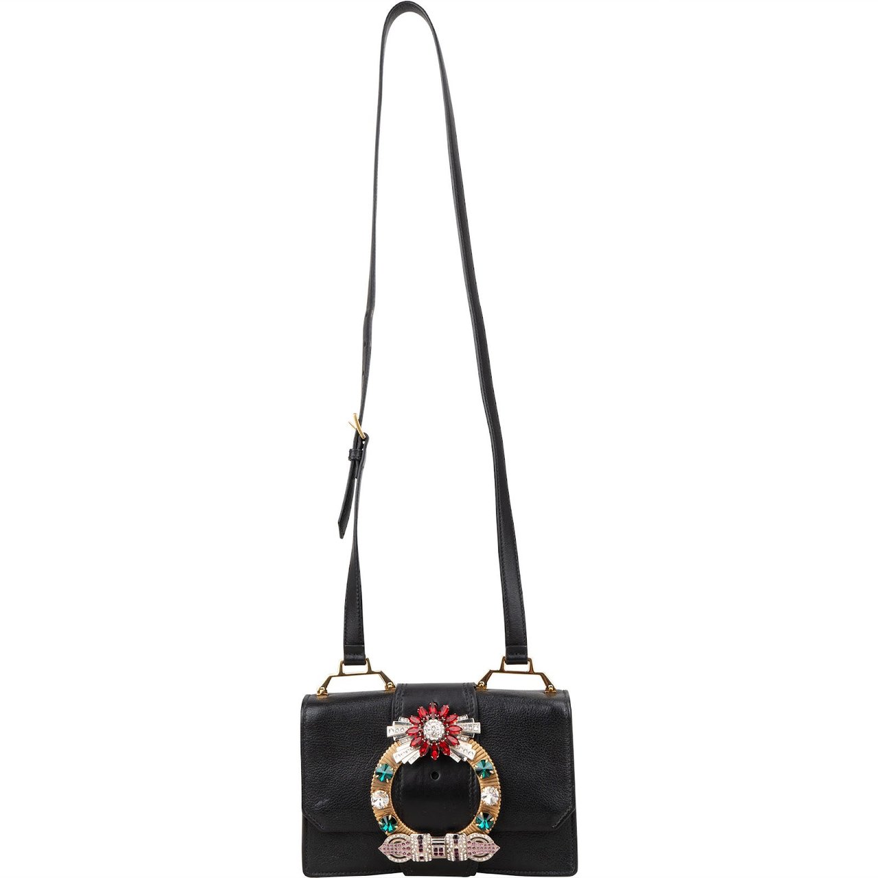 Miu Miu Miu Miu Madras Crystal Leather Crossbody Bag Zwart