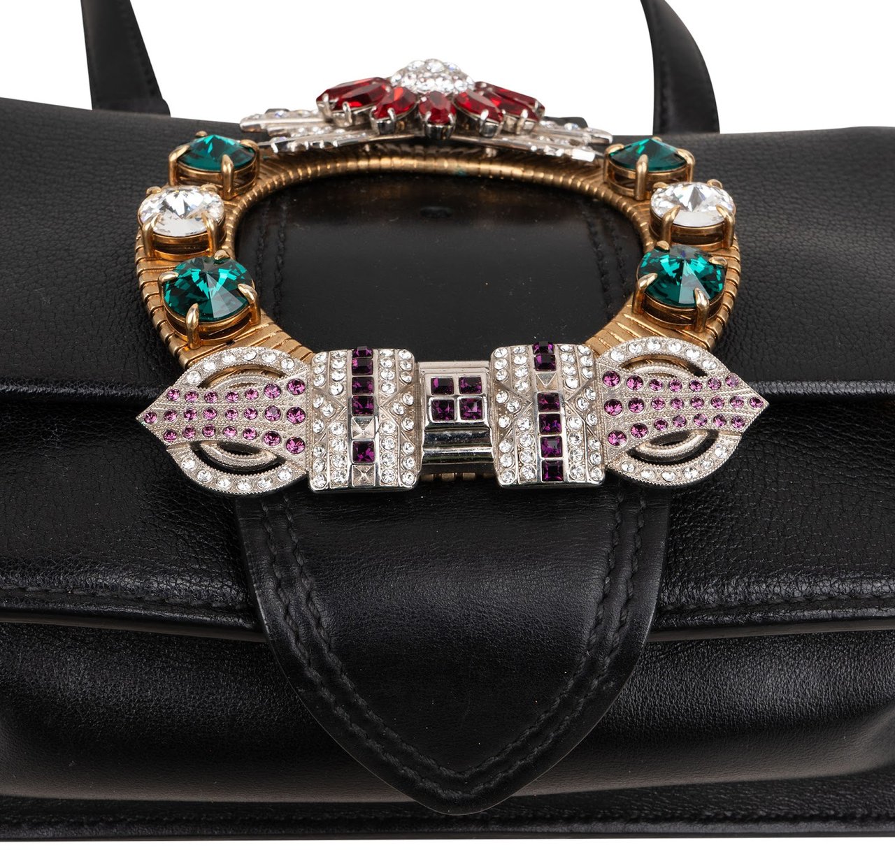 Miu Miu Madras Crystal Leather Crossbody Bag Zwart
