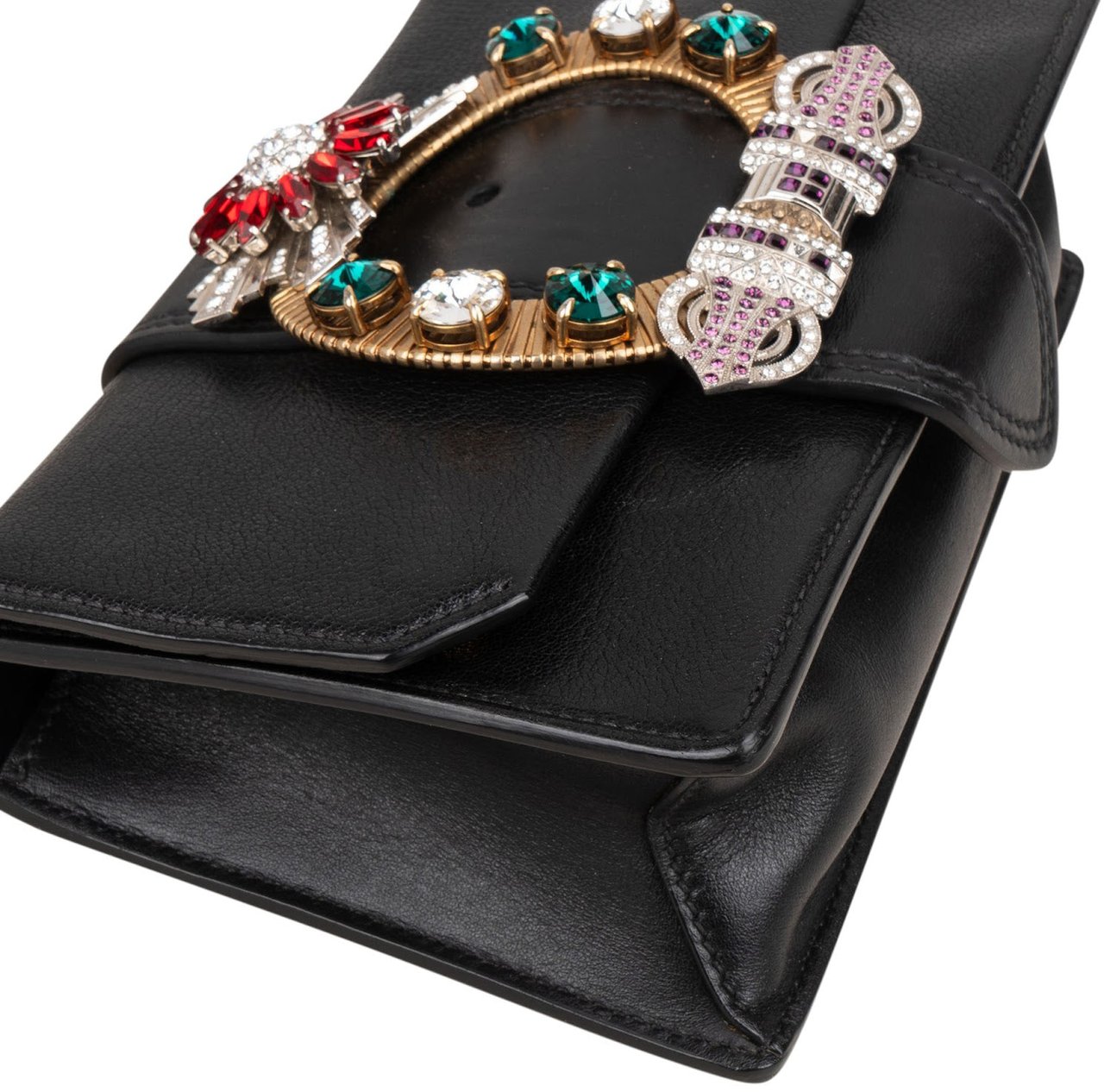 Miu Miu Madras Crystal Leather Crossbody Bag Zwart