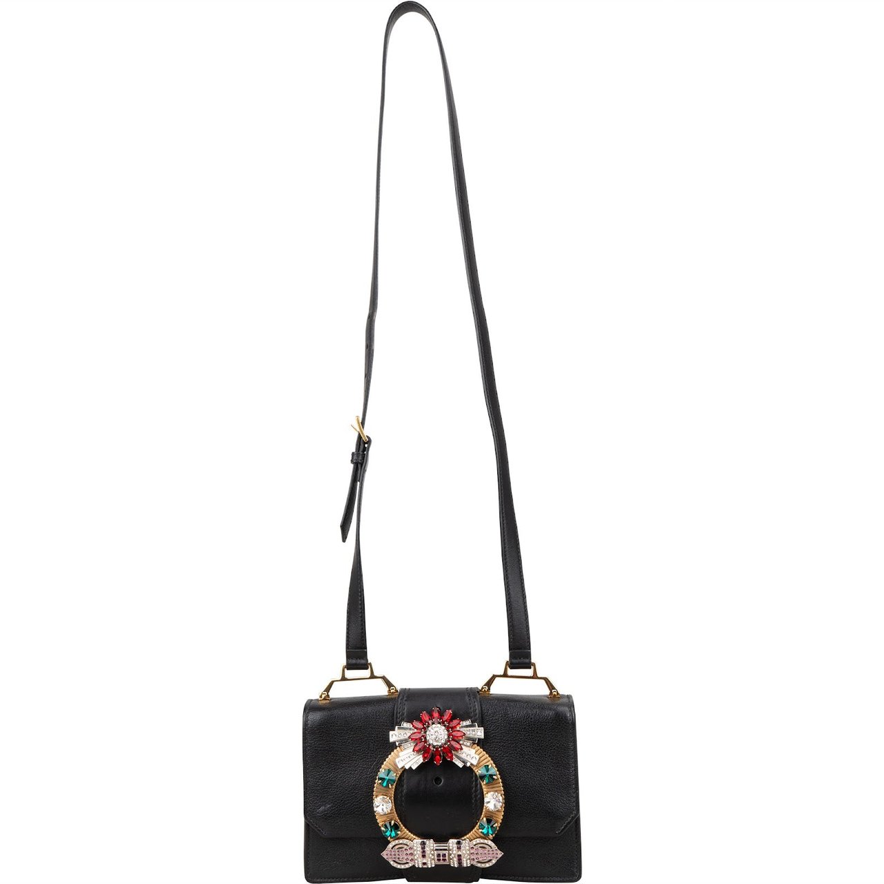 Miu Miu Madras Crystal Leather Crossbody Bag Zwart