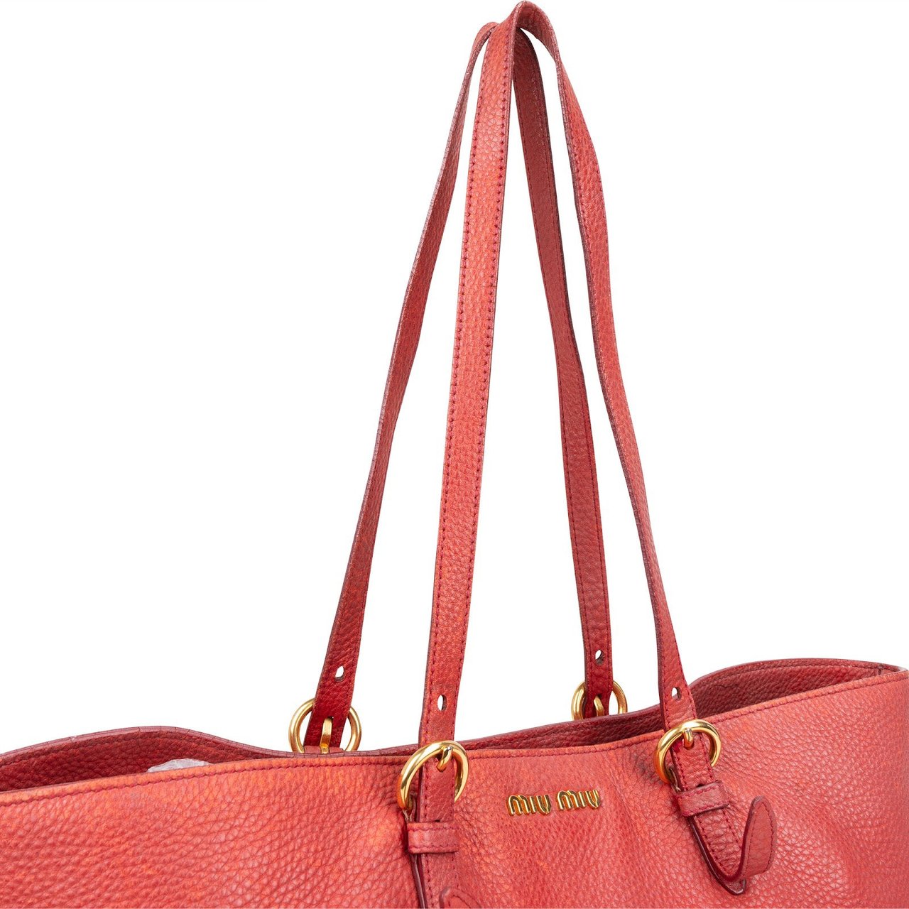 Miu Miu Miu Miu Vitello Daino Leather Tote Shoulder Bag Rood
