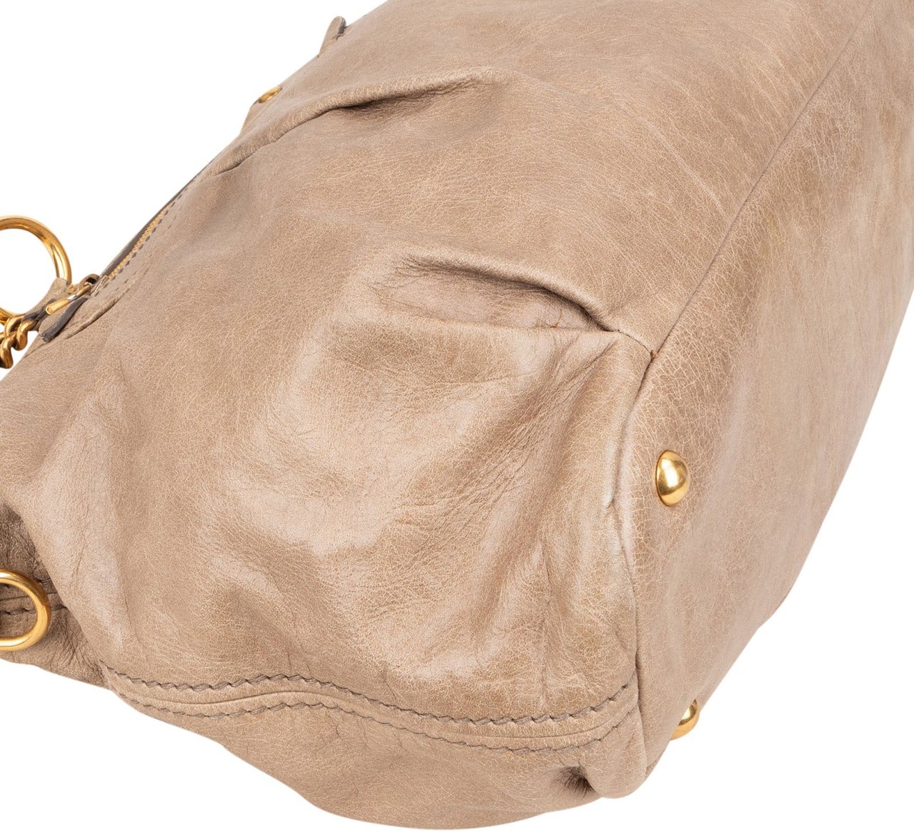 Miu Miu Miu Miu Vitello Lux Studded Handbag Beige