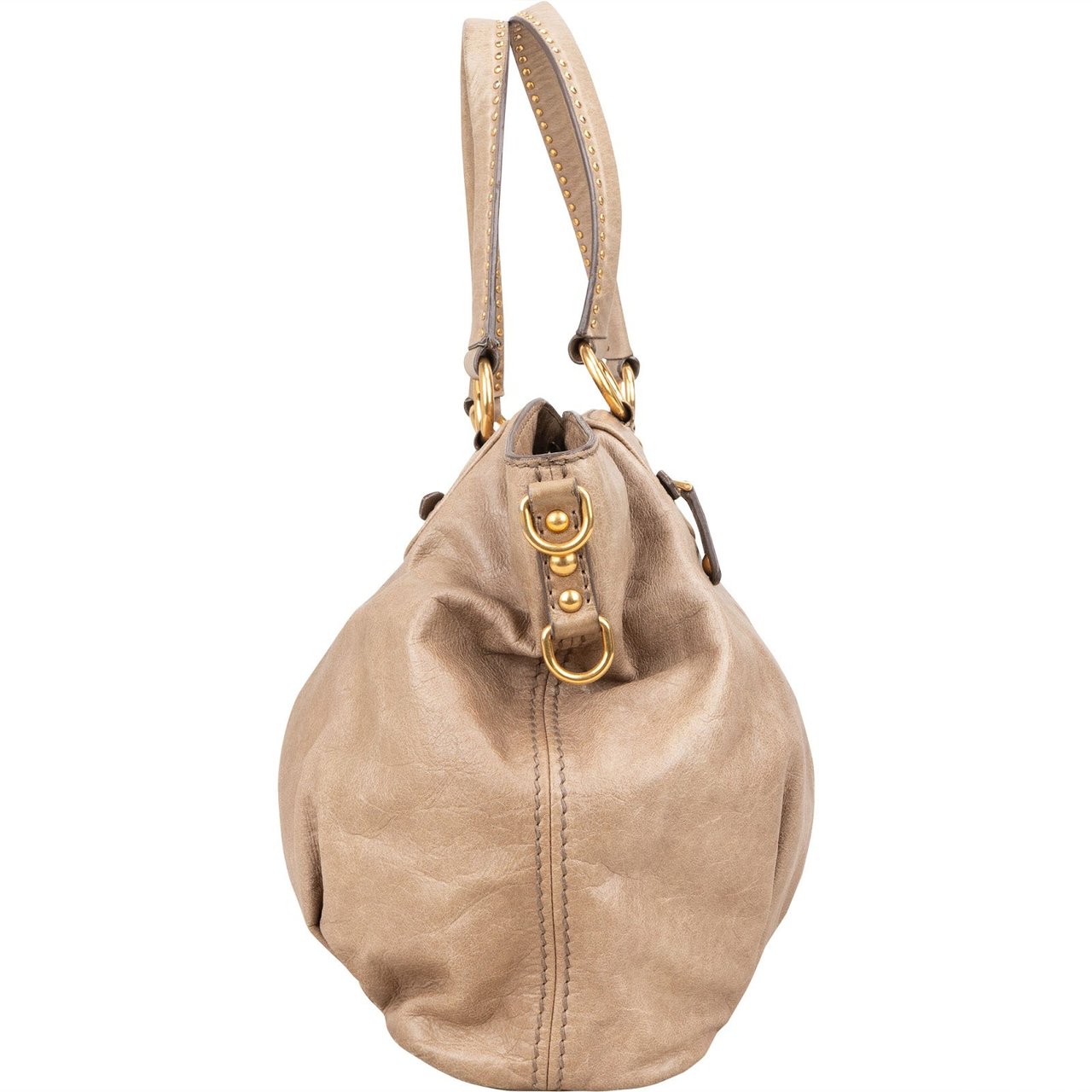 Miu Miu Miu Miu Vitello Lux Studded Handbag Beige