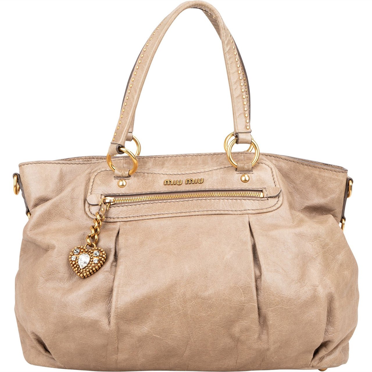 Miu Miu Miu Miu Vitello Lux Studded Handbag Beige