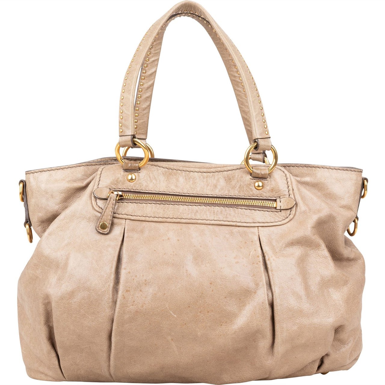 Miu Miu Miu Miu Vitello Lux Studded Handbag Beige