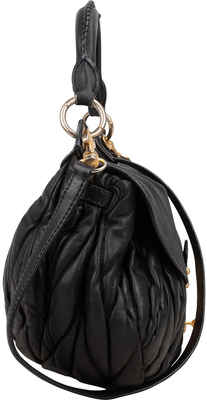 Miu Miu Matelassé Nappa Leather Handbag Zwart
